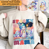 Personalized Spooky Mama Ghost Grandma & Kid Names Sweatshirt Printed MTPVD23281