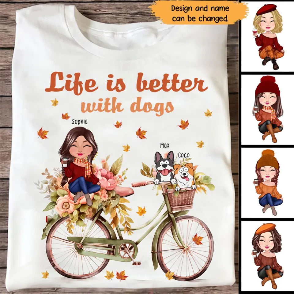 Personalized Fall Season Dog Mom Life Is Better with Dogs Dog Lovers Gift T-shirt Printed MTHN23287