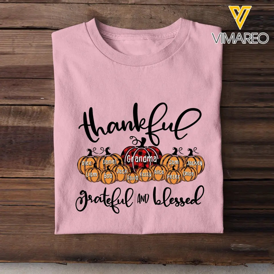 Personalized Grandma Thankful Grateful And Blessed Gift T-shirt Printed QTHN23323