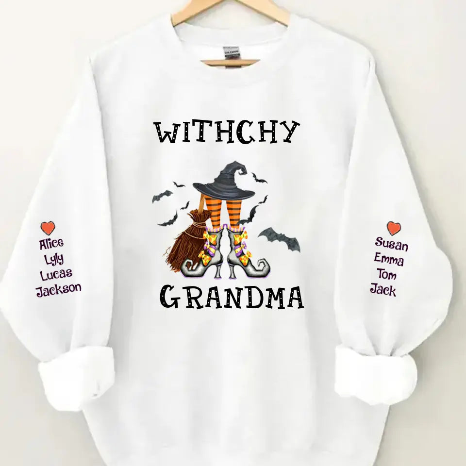 Personalized Witchy Grandma with Kid Names Printed Sweatshirt HTHVQ23307