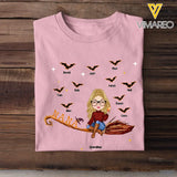 Personalized Grandma Flying Broom Kid Name Halloween Gift T-shirt Printed MTVQ23315