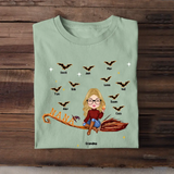 Personalized Grandma Flying Broom Kid Name Halloween Gift T-shirt Printed MTVQ23315