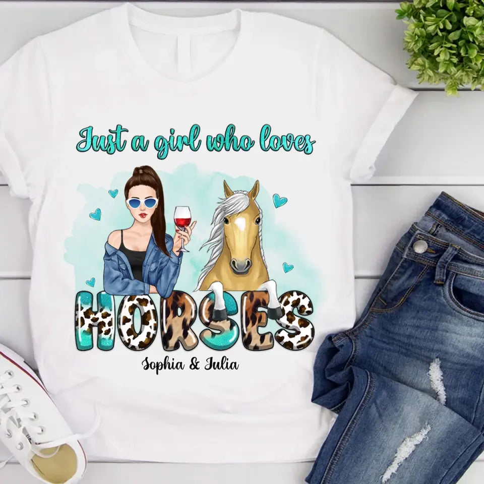 Personalized Just A Girl Who Loves Horses Western Leopard Glitter Art Horse Lovers Tshirt KVH395