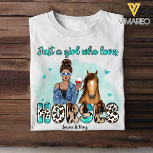 Personalized Just A Girl Who Loves Horses Western Leopard Glitter Art Horse Lovers Tshirt KVH395