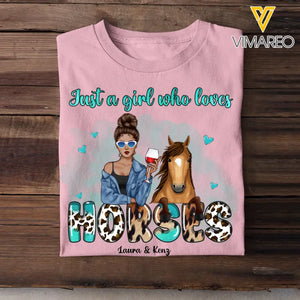 Personalized Just A Girl Who Loves Horses Western Leopard Glitter Art Horse Lovers Tshirt KVH395