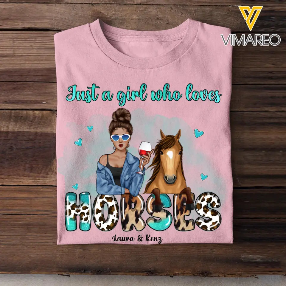 Personalized Just A Girl Who Loves Horses Western Leopard Glitter Art Horse Lovers Tshirt KVH395