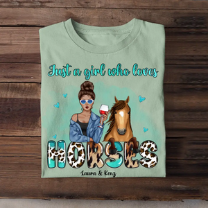 Personalized Just A Girl Who Loves Horses Western Leopard Glitter Art Horse Lovers Tshirt KVH395