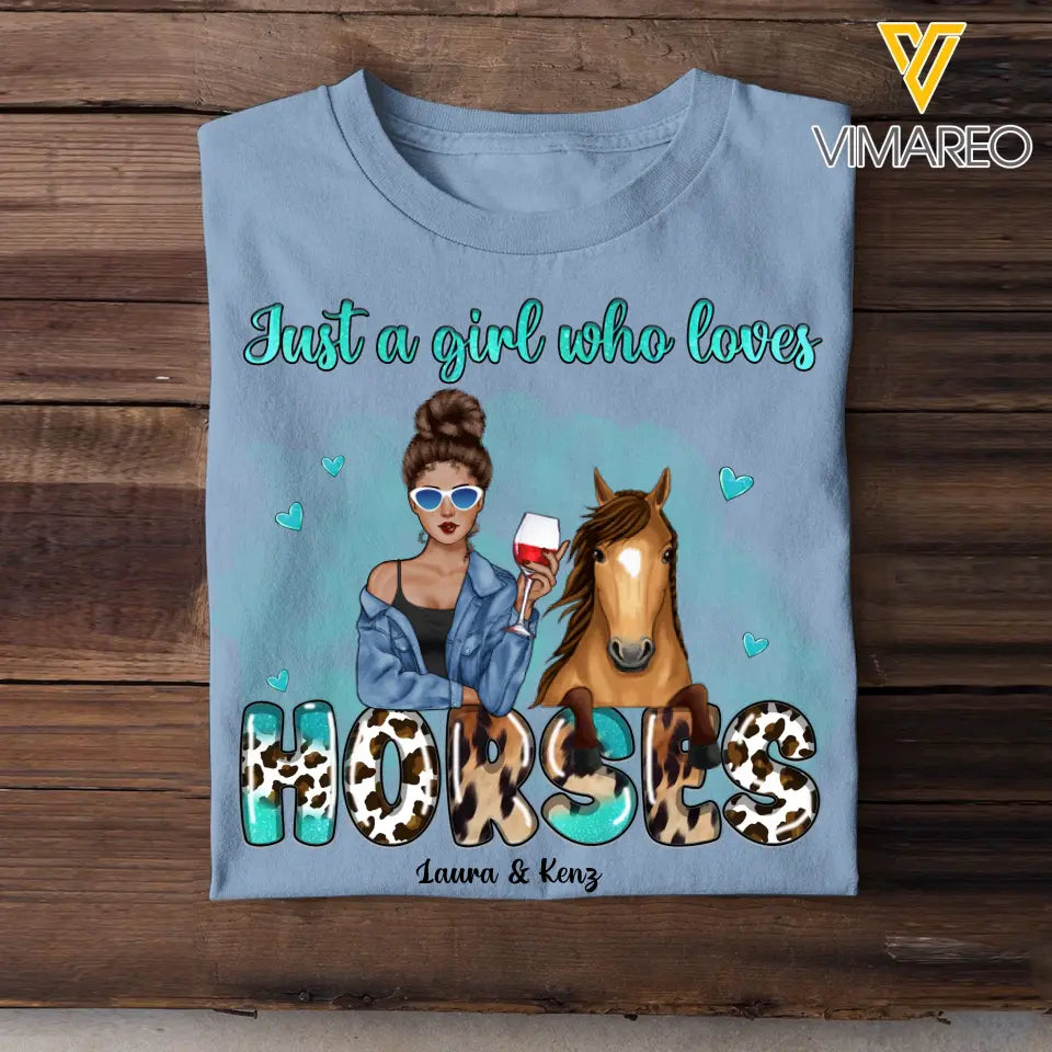 Personalized Just A Girl Who Loves Horses Western Leopard Glitter Art Horse Lovers Tshirt KVH395