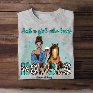 Personalized Just A Girl Who Loves Horses Western Leopard Glitter Art Horse Lovers Tshirt KVH395