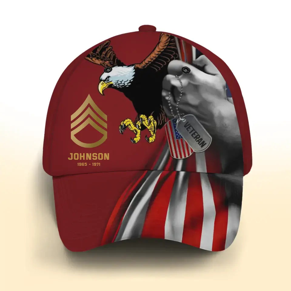 Personalized US Veteran Red Cap Printed QTPN352