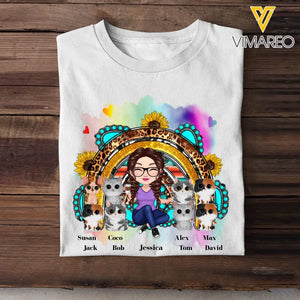 Personalized Sunflower Rainbow Cat Mom Cat Lovers Gift Tshirt 2D Printed  KVH23378