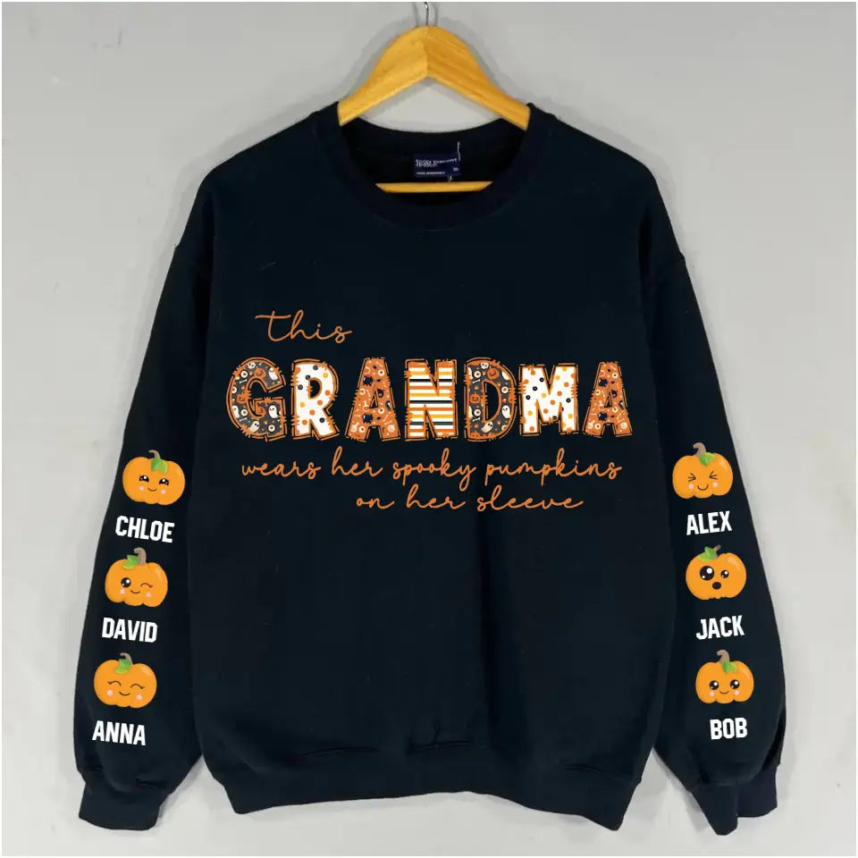 Personalized This Grandma Wears Her Spooky Pumpkins On Her Sleeve Sweatshirt Printed HTHKVH23412