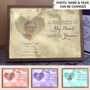 Personalized Upload Your Grandma Photo A Big Piece Of My Heart Lives In Heaven Light Frame Canvas Printed VQ23423