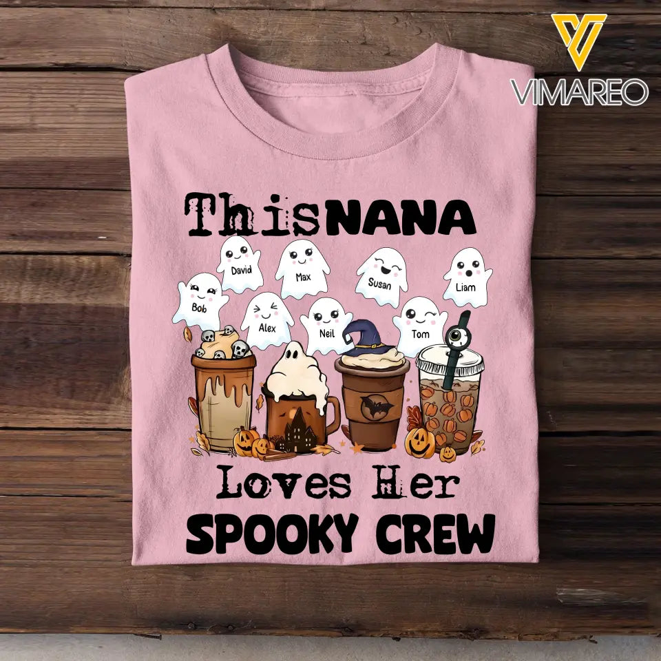 Personalized This Nana Loves Her Spooky Crew Ghosts with Kid Names Halloween Gift T-shirt HTHHN23427