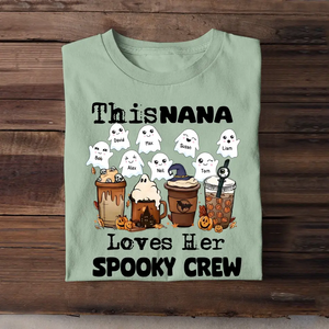 Personalized This Nana Loves Her Spooky Crew Ghosts with Kid Names Halloween Gift T-shirt HTHHN23427