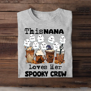 Personalized This Nana Loves Her Spooky Crew Ghosts with Kid Names Halloween Gift T-shirt HTHHN23427