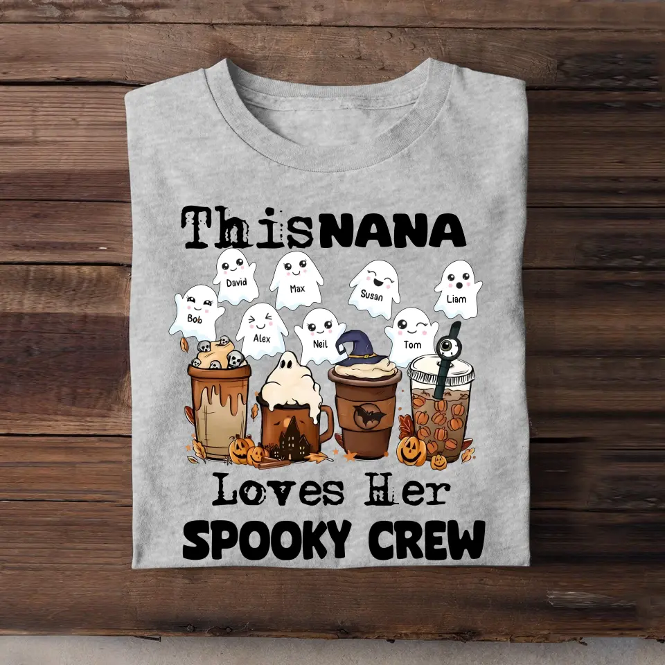 Personalized This Nana Loves Her Spooky Crew Ghosts with Kid Names Halloween Gift T-shirt HTHHN23427