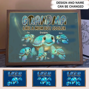 Personalized Grandma Like A Mom But Cooler Turtles with Kid Names Light Frame Canvas Printed HTHVQ23432