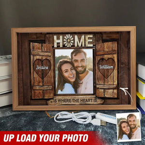 Personalized Upload Couple Photo Home Is Where The Heart Is  Light Frame Canvas Printed HTHVQ23474