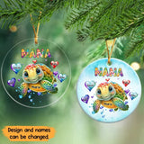 Personalized Nana Grandma Turtle Hearts with Kid Names  Christmas Gift Acrylic/Ceramic Ornament Printed PTN23471