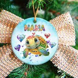 Personalized Nana Grandma Turtle Hearts with Kid Names  Christmas Gift Acrylic/Ceramic Ornament Printed PTN23471