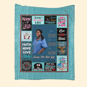 Personalized Upload Your Photo She's Black She's A Queen She's A Nurse Living Her Best Life She's Jessica Sherpa or Fleece Blanket Printed HTHVQ23492