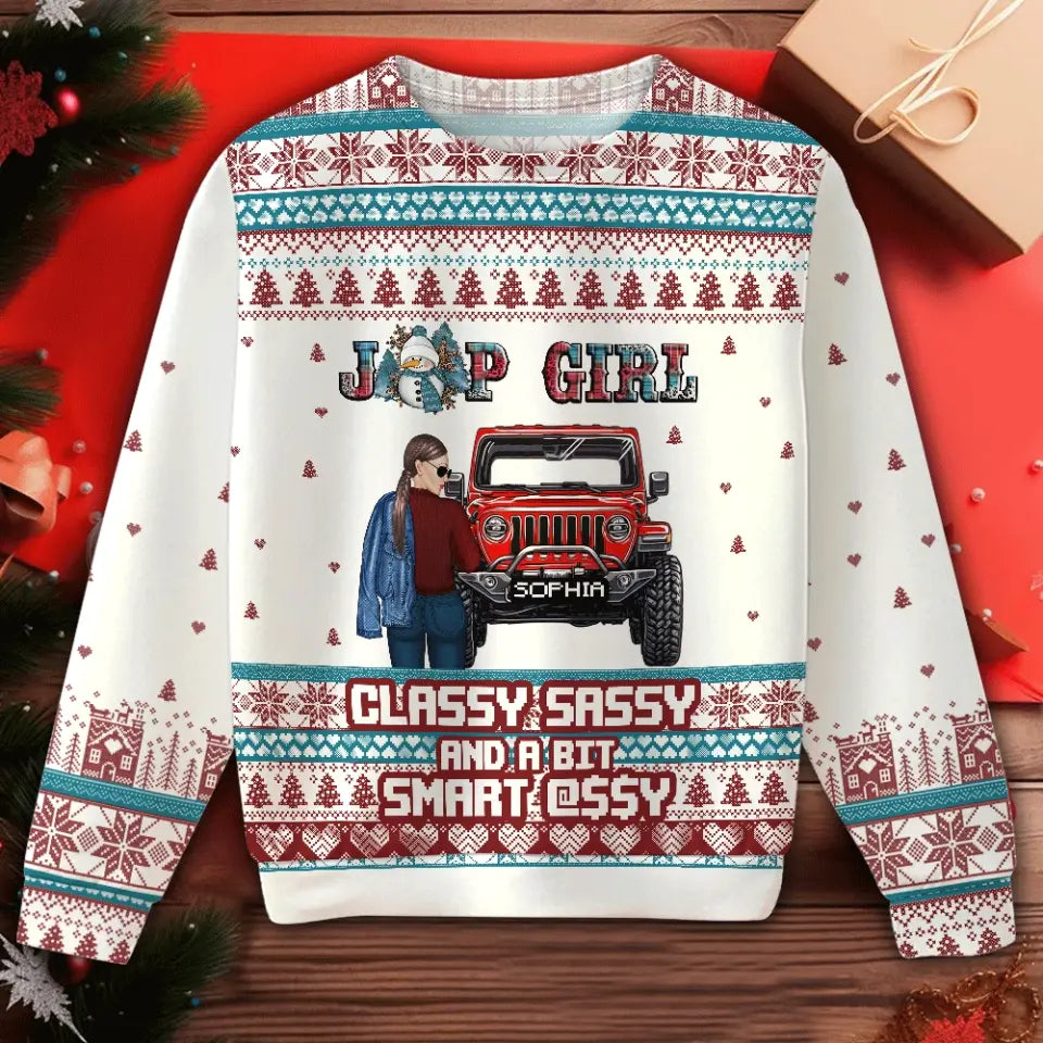 Personalized Jeep Girl Classy Sassy And A Bit Smart Assy Christmas Gift Sweater Printed MTHN23510
