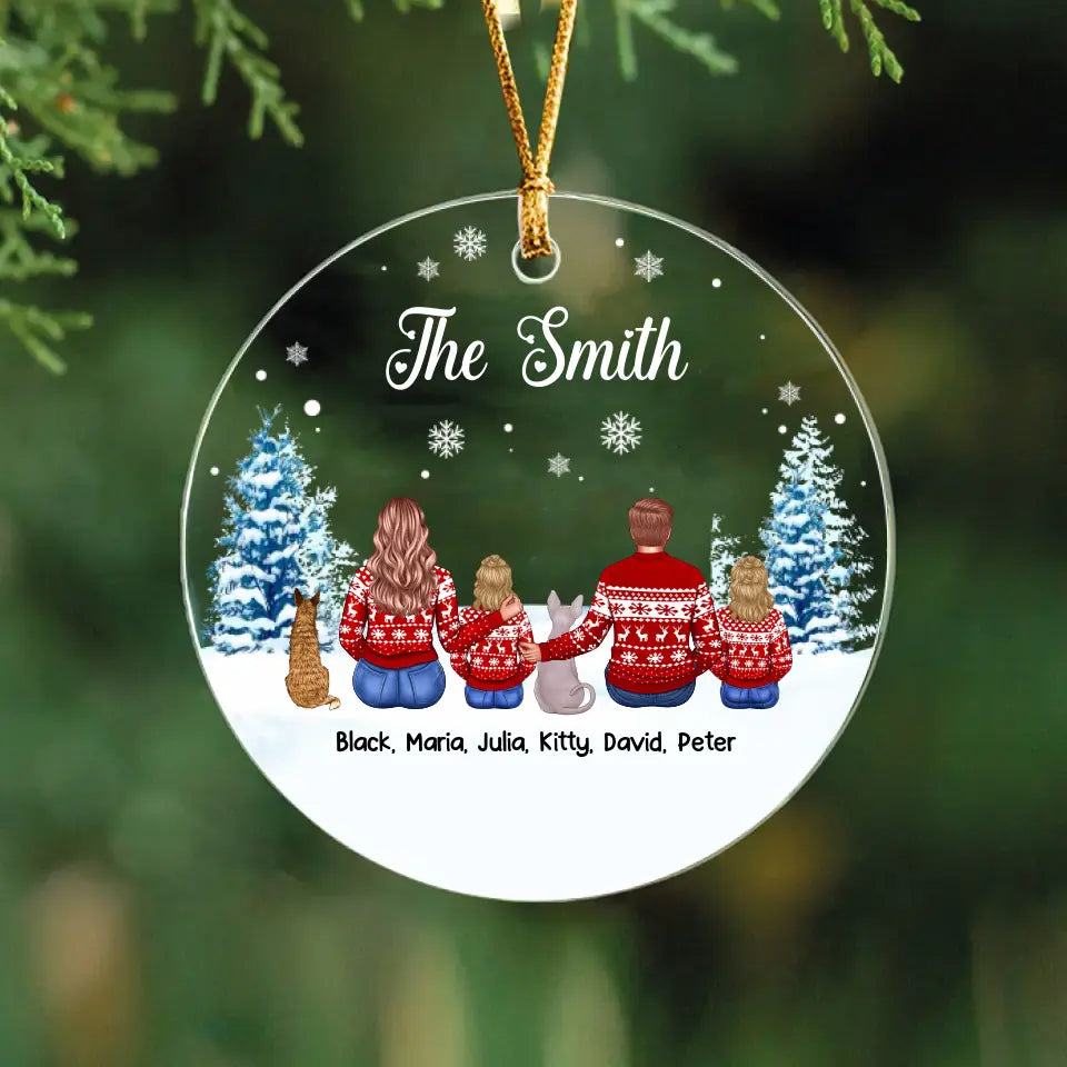 Personalized The Smith Family & Pets Dog Lovers Cat Lovers Gift Christmas Gift Acrylic or Ceramic Ornament Printed PN23496