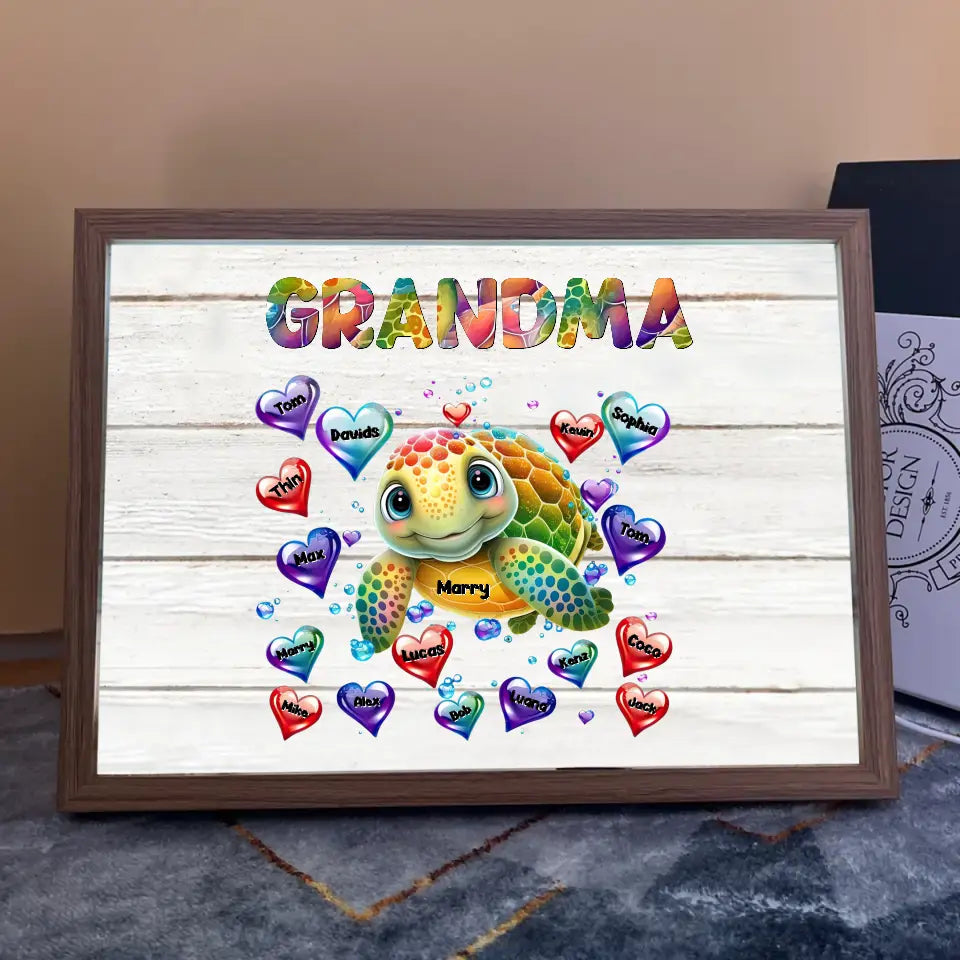 Personalized Grandma Turtle Hearts with Kid Names Light Frame Canvas Printed VQ23436