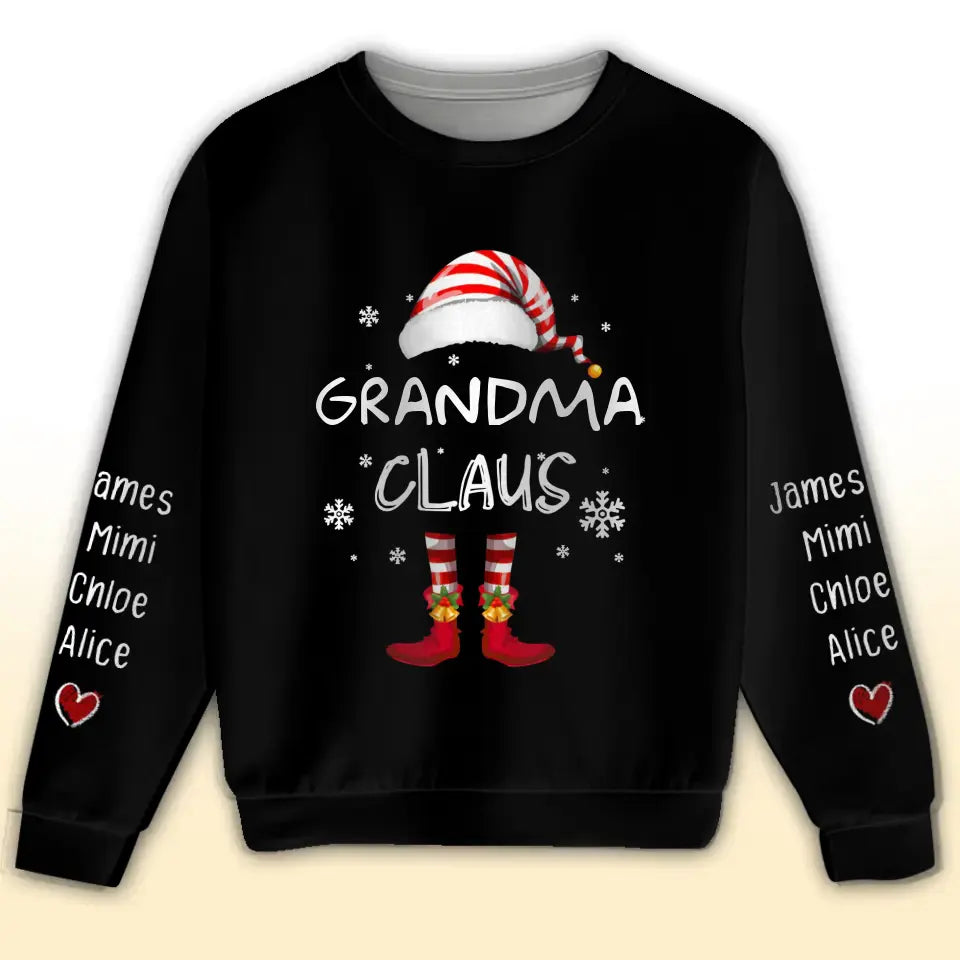 Personalized Grandma Claus & Kid Names Christmas Gift Sweater Printed QTHN23526