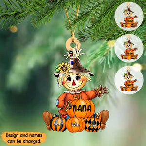 Personalized Grandma Scarecrow Pumpkins & Kid Names Christmas Gift Acrylic Ornament Printed HN23535