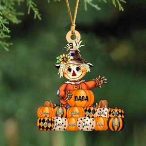 Personalized Grandma Scarecrow Pumpkins & Kid Names Christmas Gift Acrylic Ornament Printed HN23535