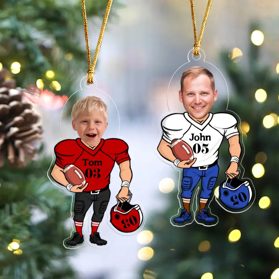 Personalized Upload Your Photo American Football Christmas Gift Acrylic Ornament Printed QTPN528