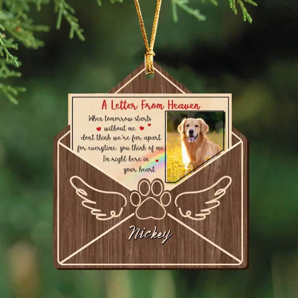 Personalized Upload Your Dog Photo A Letter From Heaven Dog Lovers Gift Xmas Gift Wood Ornament Printed HTHKVH23548