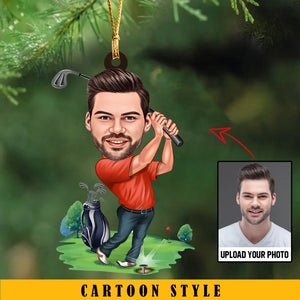 Personalized Upload Your Photo Golfer Cartoon Style Acrylic Ornament Printed KVH23551