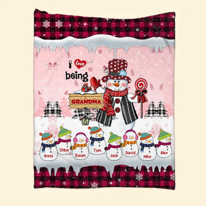 Personalized I Love Being Grandma Snowman with Kid Names Sherpa or Fleece Blanket Printed KVH23576