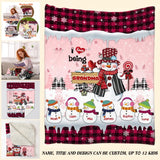 Personalized I Love Being Grandma Snowman with Kid Names Sherpa or Fleece Blanket Printed KVH23576