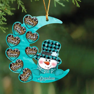 Personalized Grandma Snowman Hearts with Kid Names Crescent Moon Acrylic Ornament Printed VQ23574