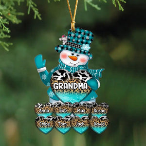 Personalized Grandma Snowman Hearts with Kid Names Acrylic Ornament Printed VQ23589