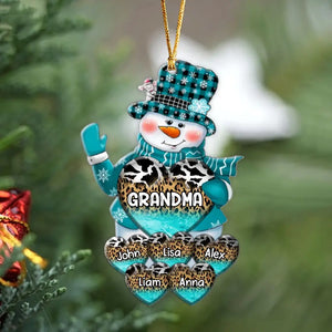 Personalized Grandma Snowman Hearts with Kid Names Acrylic Ornament Printed VQ23589