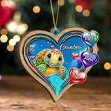 Personalized Grandma Turtle Hearts with Kid Names Wooden Ornament Printed PTN23594