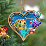 Personalized Grandma Turtle Hearts with Kid Names Wooden Ornament Printed PTN23594