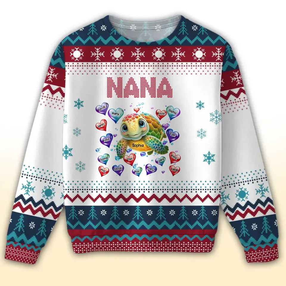 Personalized Turtle Grandma Hearts & Kid Names Sweater Printed PN23401