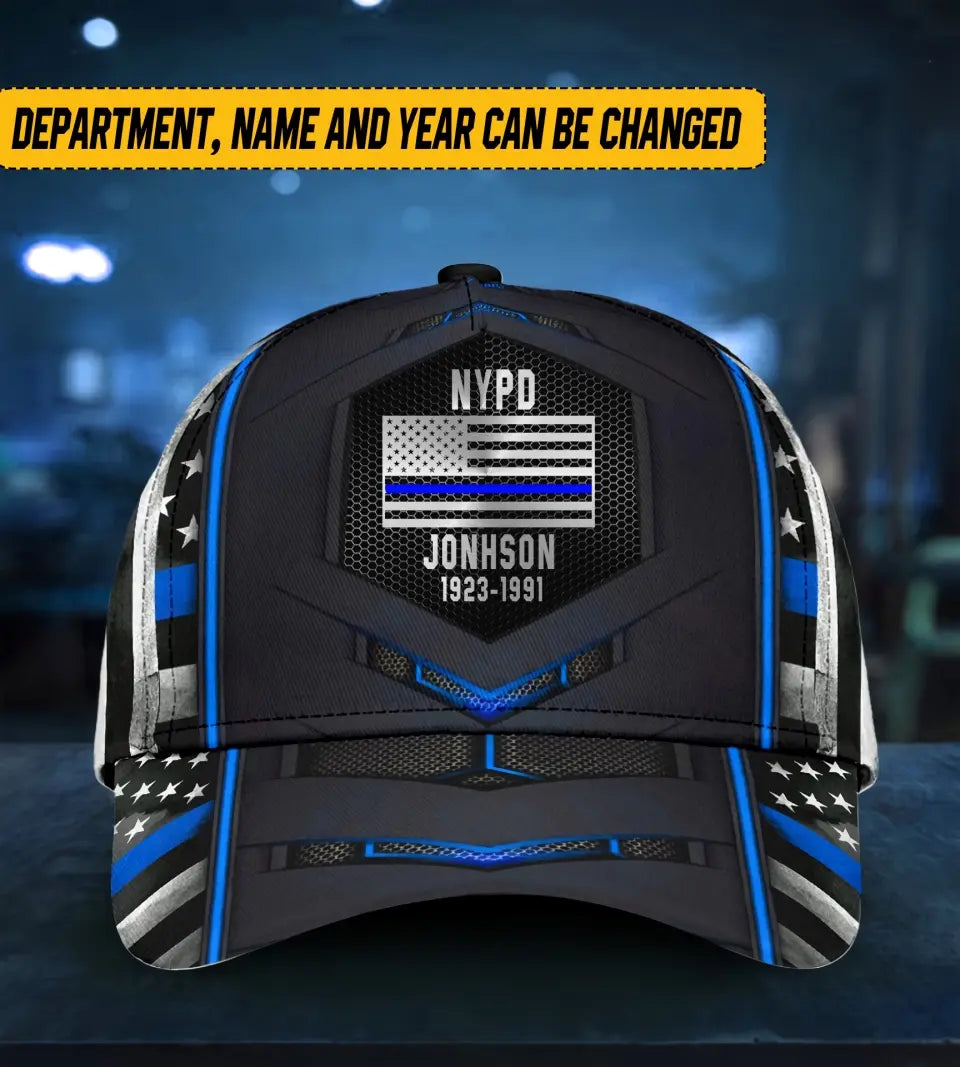 Personalized US Flag Thin Blue Line Police Department 3D Cap Printed KVH23605