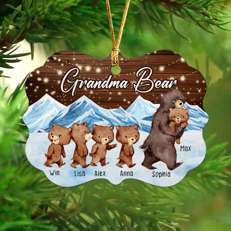 Personalized Grandma Bear & Kid Names Wooden Or Acrylic Ornament Printed HN23603