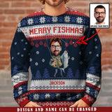 Personalized Upload Your Fishing Photo Merry Fishmas Christmas Gift Ugly Sweater Printed KVH23609