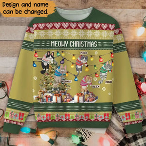 Personalized Meowy Christmas Christmas Cat Ugly Sweater Printed NMTVQ23621