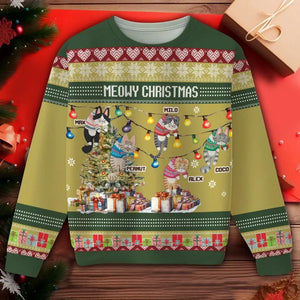 Personalized Meowy Christmas Christmas Cat Ugly Sweater Printed NMTVQ23621