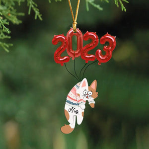 Personalized Cat Balloon 2023 Custom Name Acrylic or Wooden Ornament Printed PTN23616