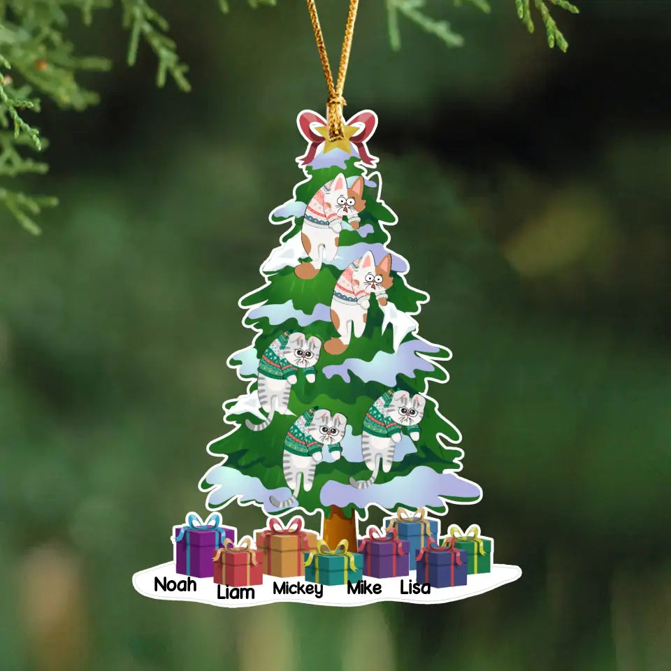 Personalized Cat Hanging On Christmas Tree Acrylic Ornament Printed NMTKVH23630